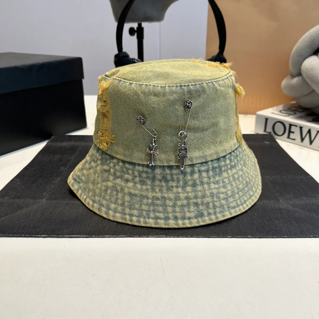 P60 Croxin spring and summer new denim fisherman hat, retro old street style, washed and torn edges, photo-taking item